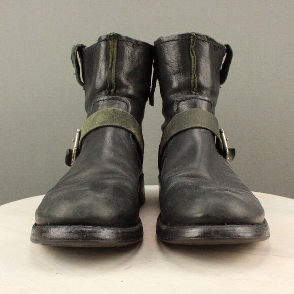 Frye Veronica Boots Womens 9.5B Black Leather Moto Biker Bootie Back Zip Buckles - Picture 3 of 10